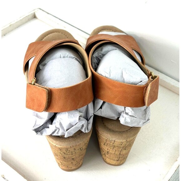 New CL By Laundry Dream Girl Women Size 9 Clay Nubuck Cork Wedge Sandal Slip On - Picture 7 of 10